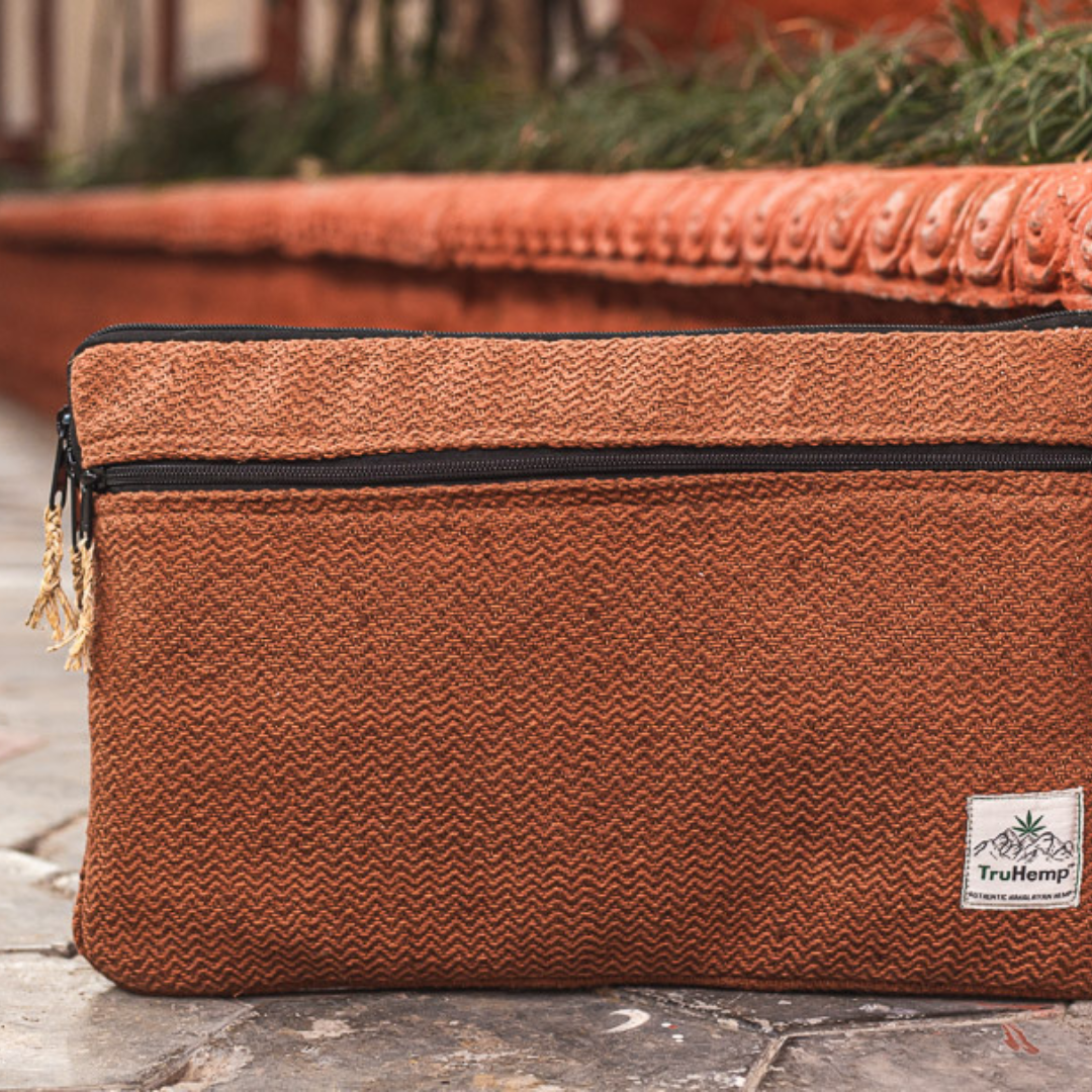 Linear Hemp Laptop Sleeve - Brown