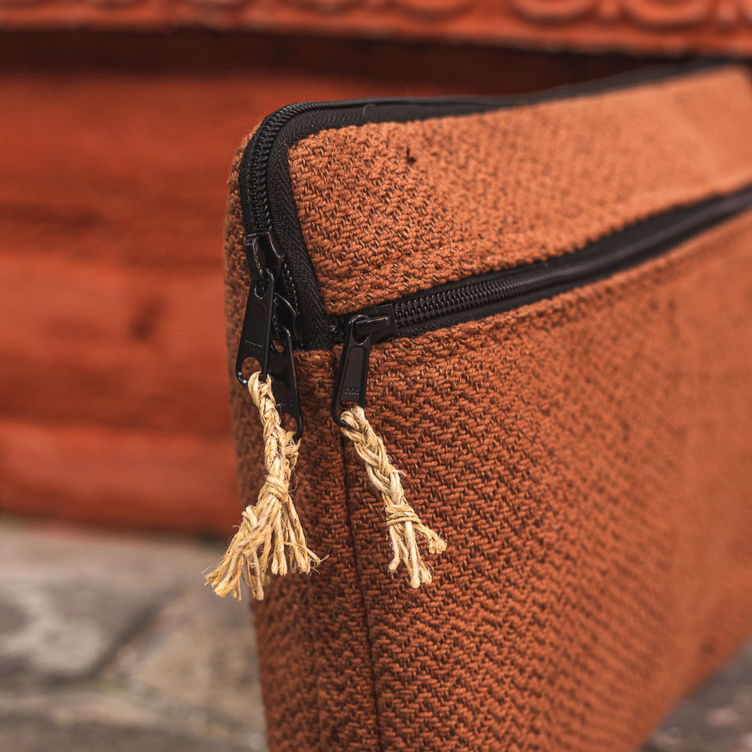 Linear Hemp Laptop Sleeve - Brown