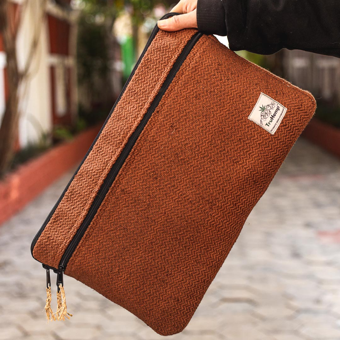 Linear Hemp Laptop Sleeve - Brown