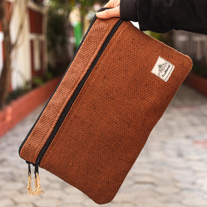 Linear Hemp Laptop Sleeve - Brown