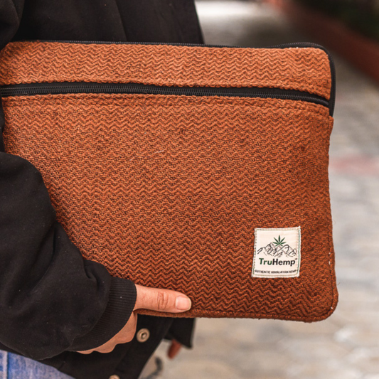 Linear Hemp Laptop Sleeve - Brown