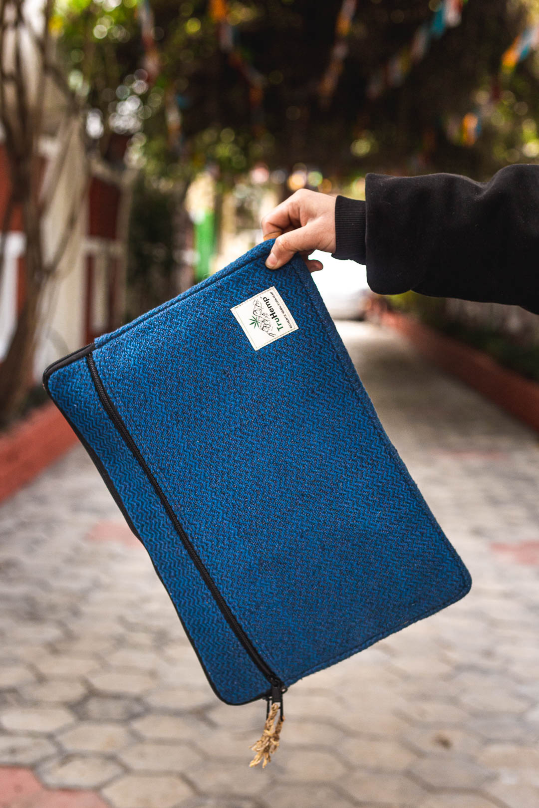 Linear Hemp Laptop Sleeve - Blue